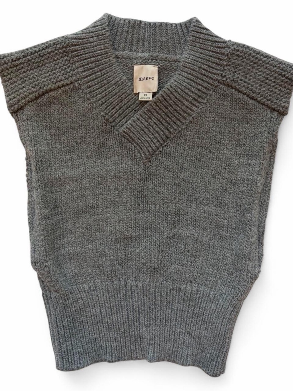 Anthropologie Maeve Gray V‑Neck Knit Sweater Vest